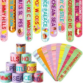 Junkin 40 Pcs Candyland Slap Bracelets for Kids Candyland Party Decorations Favors Candy Lollipop Wristbands Bracelets for Kids Birthday Two Sweet Baby Shower Party Supplies