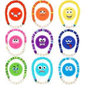 9 Pcs Party Bracelets Friendship Rainbow Surfer Bracelet Set Colorful Inspired Clay Beaded Stackable Mood Disc Stretch Supplies for Feelings Theme Movie Party Favors Birthday Gifts