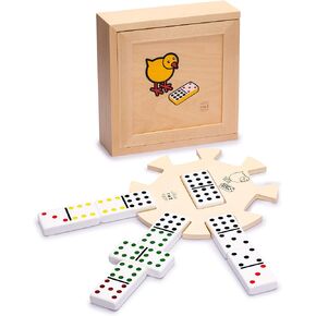 Yellow Mountain Imports Chicken Foot Complete Game Set with Double 9 Dominoes, Wooden Case, Hub, and Scorepad
