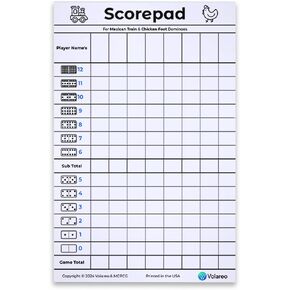 Mexican Train and Chicken Foot Dominoes Score Pad - 100 Scoring Sheets per Scorepad, 8.5 x 5.5 Inches - Score Sheets for Double 12 Domino Sets