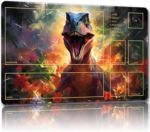 Playmat for MTG ، مع أكياس تخزين مجانية ، حصيرة اللعبة 24 × 14 بوصة ، TCG وحصيرة لعبة لوح للبطاقات ، موسيباد مكتب الحصير (Dinosaur 5-Auxiliary Combat) in Kuwait