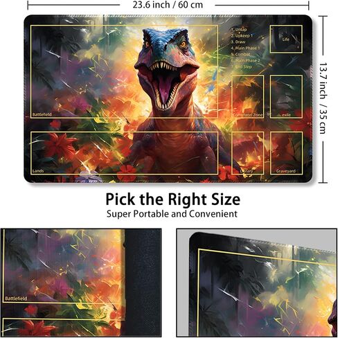 Playmat for MTG ، مع أكياس تخزين مجانية ، حصيرة اللعبة 24 × 14 بوصة ، TCG وحصيرة لعبة لوح للبطاقات ، موسيباد مكتب الحصير (Dinosaur 5-Auxiliary Combat) in Kuwait