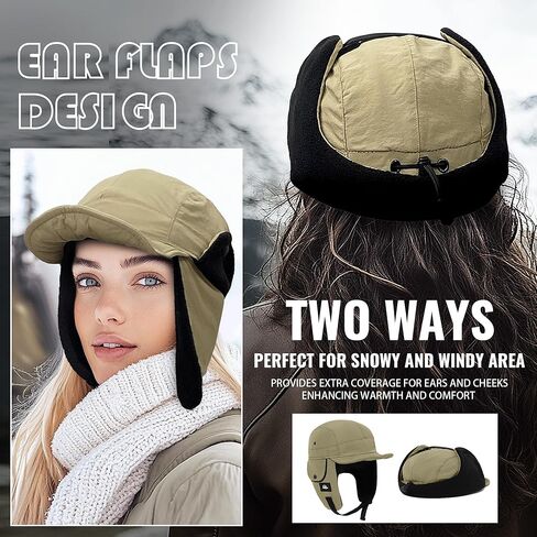 Clakllie Waterproof Trapper Hat for Men Women Windproof Winter Hats with Visor Earflaps Trooper Russian Ushanka Cap in Kuwait