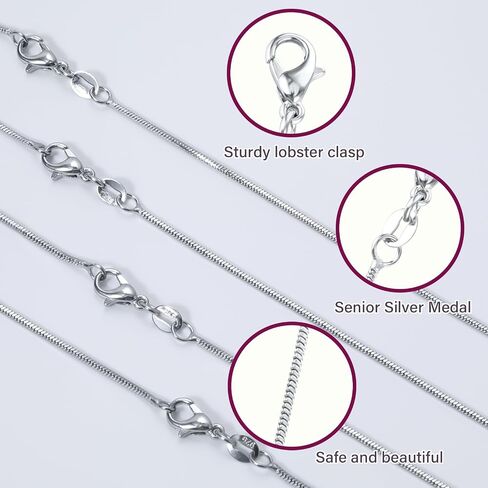 10 PCS Sterling Silver Slick Stain Necklace Round Houndible Snake Stain Necklace for Women Gen with Cloxster Clasps DIY Snake Charms Necklace for Jewelry Making (17.3 Int in Kuwait