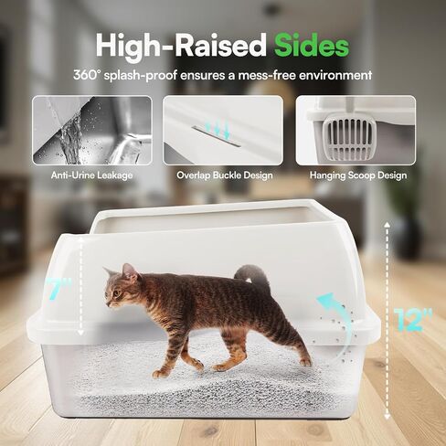 AFP Stainless Steel Cat Litter Box with Lid – XL Litter Box for Big Cats | High Sides, Non-Sticky, Anti-Leakage, Odor Control & Includes Litter Mat, Scoop & Toys (Grey) in Saudi Arabia
