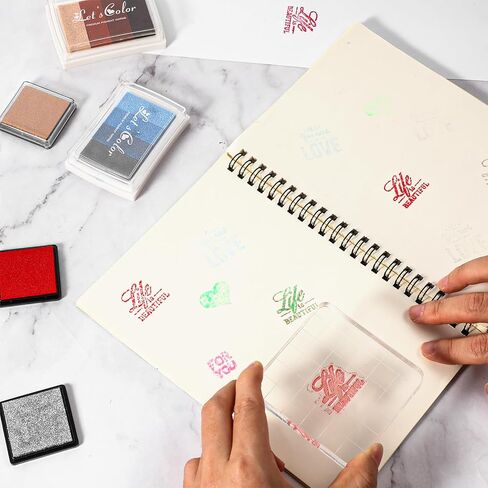 22 PCS أدوات طوابع أكريليك مجموعة أدوات 7 كتل واضحة من أكريليك للختم ، 4 أختام شفافة من السيليكون ، 12 لوحة حبر حرفية لصنع بطاقة DIY Scrapbooking Cards in Kuwait