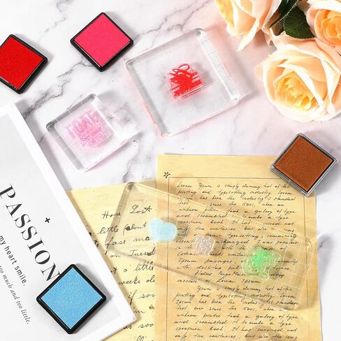 22 PCS أدوات طوابع أكريليك مجموعة أدوات 7 كتل واضحة من أكريليك للختم ، 4 أختام شفافة من السيليكون ، 12 لوحة حبر حرفية لصنع بطاقة DIY Scrapbooking Cards in Kuwait