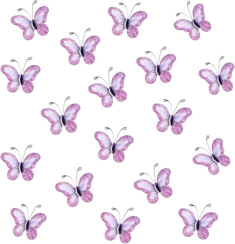50pcs butterflies urganza nylon glitter butterfly purple diy craft craft shyer mesh wire blitter butterfly with gem for home and wedder decoration party decorations ، purple purple in Kuwait