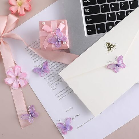 50pcs butterflies urganza nylon glitter butterfly purple diy craft craft shyer mesh wire blitter butterfly with gem for home and wedder decoration party decorations ، purple purple in Kuwait