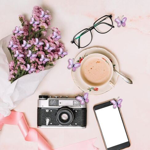 50pcs butterflies urganza nylon glitter butterfly purple diy craft craft shyer mesh wire blitter butterfly with gem for home and wedder decoration party decorations ، purple purple in Kuwait