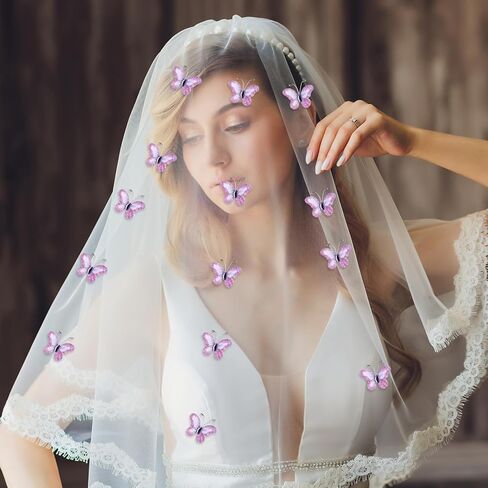 50pcs butterflies urganza nylon glitter butterfly purple diy craft craft shyer mesh wire blitter butterfly with gem for home and wedder decoration party decorations ، purple purple in Kuwait