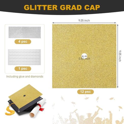 2025 Graduation Cap Decorations kit Graduation Cap Topper Blank, 12 Pcs Glitter Cardstock and 4 Pcs Gemstone Border Stickers for Graduation Cap Topper, DIY Grad Cap Decorations in Saudi Arabia