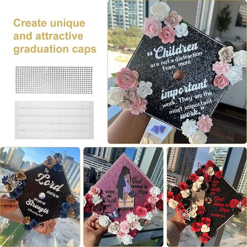 2025 Graduation Cap Decorations kit Graduation Cap Topper Blank, 12 Pcs Glitter Cardstock and 4 Pcs Gemstone Border Stickers for Graduation Cap Topper, DIY Grad Cap Decorations in Saudi Arabia