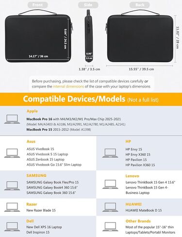 Hyzuo 15-16 بوصة قشرة صلبة صلبة قشرة صلبة قضية MacBook Pro 16 M4/M3/M2/M1 2025-2019 ، MacBook Air 15 M3/M1/M1 2025-2023 ، 15 "كمبيوتر محمول سطحي ، Razer Blade 15 ، Black in Kuwait