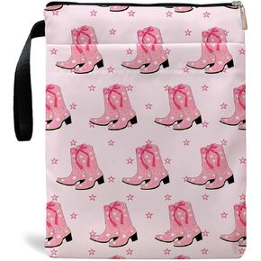Book Sleeve, Book Covers with Zipper, Book Cover Protector Gifts for Book Lover, Gifts for Women Teacher Librarian Bookworm, Pink Retro Cowgirl Boots