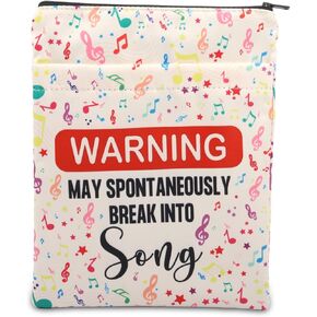 Broadway Inspired Book Cover Singer Book Sleeve Musician Gift Warning May Spontaneously Break Into Song Pouch for Music Lover (WarningSongBS)