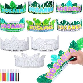ReliThick 30 Set Palm Sunday Crafts Color Your Own Leaf Crown Craft DIY Adjustable Palm Leaves Headband with Watercolor Pen Christian Religious Crown for Home Party School Activities