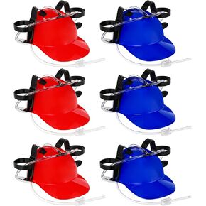 Sureio 6 Pieces Juice Helmet Can Holder Soda Hat Beverage Helmet with Straw Funny Hat for Men Women Adults Party Supply