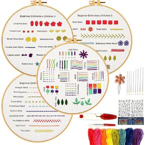 ARTIFICAY 4Set Embroidery kit for Beginners with Embroidery Patterns, Embroidery Kits for Kids, Needlepoint Kits for Beginners, Beginner Embroidery kit for Adults, Ideal Hand Embroidery kit to Learn