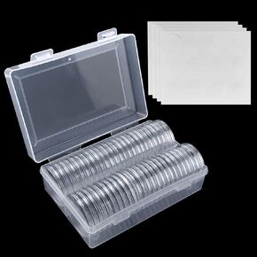 50PCS 40mm Coin Capsules Protective Storage Set with White Foam Gaskets and Organizer Box for Collectible Coins Display and Safe Keeping