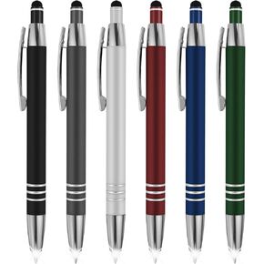 SyPen 3 in 1 Multi-Function Soft Touch Pen with Light for Pilots, Nurses, Doctors Etc .Lighted Tip Pen LED Night Writer Flashlight+Stylus for Touchscreen Devices+Ballpoint Pen, Multi-Color, Pack of 6