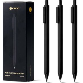 Kaco 10 Pieces Ballpoint Pens PURE, Black Ink, 1.0 mm Medium Point, 10 Count Pack Pens Retractable Journaling Office Supplies