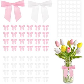 Twist Tie Bows, 50 Pieces Pre Tied Ribbon Bows, Bows with Twist Ties, Satin Ribbon Bows with Twist Ties for Treat Bags, Crafts, Present Craft Birthday Party, Shower Halloween (50)