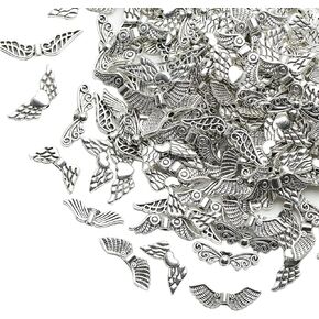 Dahi 200pcs Metal Angel Wing Beads Little Angel Wing Crafts Silver Wing Spacer Beads for Jewelry Making