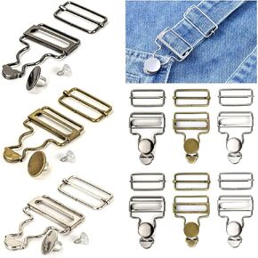 Lesnala 24 Sets 3 Color Overalls Buttoned Hooking Metal Buckles for Suspender Jeans DIY Sewing Clothing Craft Handmade Accessories Storage in A Box Silvery Bronze Black