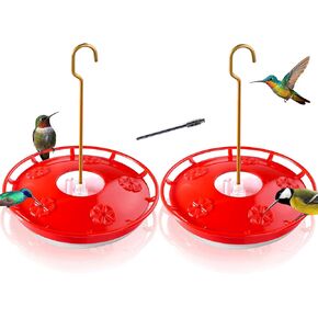 eWonLife Hummingbird Feeder for Outdoors, 2 Pack, Leak-Proof, Easy to Clean and Refill, Saucer Humming Bird Feeder Plastic, Including Hanging Hook, with 5 Feeding Ports (16 Ounce/Pack)