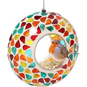 Sunnydaze 6-Inch Glass Mosaic Hanging Bird Feeder for Outdoors - Fly-Through Wild Bird Feeder - Confetti Mosaic