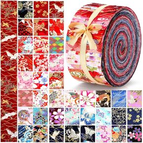 Peryiter 40 Pcs Cotton Jelly Fabric Roll Quilting Strips Different Patterns Patchwork Craft Sewing Supplies for Quilters Crafting Sewing DIY Crafts, 39.37 x 2.56 Inches(Japanese)
