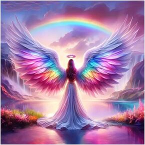 SJUTOUCI Diamond Art Painting Kits for Adults, Rainbow Angel Diamond Art Kits for Beginners, 5D DIY Full Drill Gem Craft for Home Decor Gift 12x12 inch/30x30cm