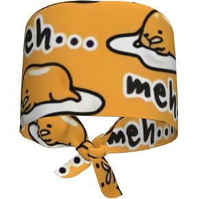 Gudetama Cute Adjustable Working Cap Scrub Hat Sweatband, Fashional Bandage Tie Back Nurse Head Cover for Women & Men