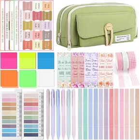 Bible Study Supplies Set - Book Annotation Kit White Pencil Case No Bleed Highlighter Gel Pen Bible Index Tabs Washi Tape Bookmarks Study Tools for Students