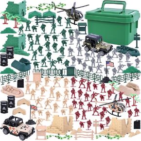 3 otters 115PCS Military Soldier Set, Army Men Playset Army Toys with Box Helicopter Army Men Action Figures Battle Group for Birthday Gifts