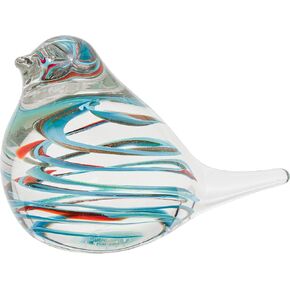 Torre & Tagus Glass Bird Decor Bird Figurine Paper Weight - Handmade Blown Glass Decor Ornament Animal Sculpture, Weighted Small Desk Figurines & Table Decor for Home, 6x3x4, Blue/Red Bird