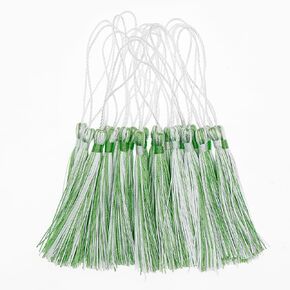 VAPKER 50 Pieces Bookmark Tassels 13cm/5-Inch Silky Handmade Soft Tassels Floss Mini Tassels with 2-Inch Cord Loop for DIY Projects(White and Green)