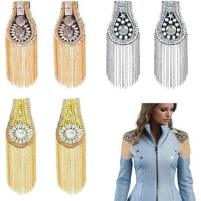 6PCS Metal Epaulettes Shoulder Tassel Fringe Shoulder Badge Blazer Fringed Rhinestone Tassel Punk Shoulder Applique Detachable Tassel Chain Metal Epaulette Beads with Pins, 3 Styles