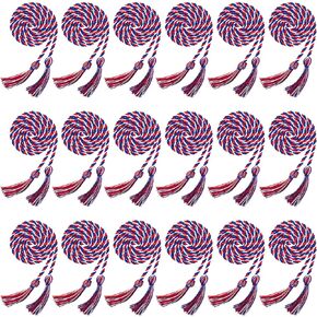 18 Pieces Graduation Honor Cords Rayon Braided Honor Ropes Bulk with Tassel for Students Bachelor Master Doctoral Gown Graduation Decor (Red Blue with White)