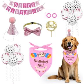 Enmaipet Dog Birthday Bandana Set,Dog Birthday Party Supplies,Dog Birthday Hat Boy Girl Bow Tie for Large Medium Small Dogs Pet (Pink)
