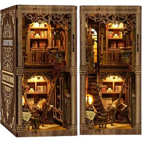 Book Nook Kit for Adult Miniature Model Build Dollhouse Kit 3D Wooden Puzzle with Sensor Led Light for Bookshelf Bookend Insert Decor Adults Teen Crafts(Classical Book Collection Room)