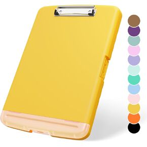 Plastic Clipboard with Storage, 8.5 x 11 Storage Organization Box Side-Opening, Heavy Duty Clip Board with Pen Holder and Paper Folder for Nurses, Teachers, Office & School Supply, Orange