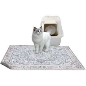 Washable Kitty Cat Litter Trapping Mat 2 PCs, Large Reusable Litter Mat for Cat and Kitty, 36x48 Inches, Cat Litter Mat Paw-friendly Waterproof Non-slip Compatible With Cat Box - (Blue Kitty)