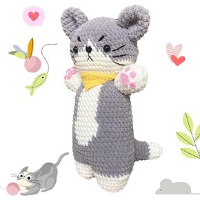 y-times crochet kit للمبتدئين ، مجموعة الكروشيه Cat Gray Diy ، تعلم الكروشيه للأطفال البالغين ، وملحقة مجموعة من الأذواق ، والملحقات ، بما في ذلك خطاف الغزل-مع دروس فيديو خطوة بخطوة