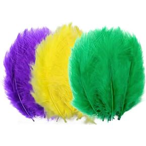 150pcs ريش Mardi Gras ، ريش ملون للحرف اليدوية ، ريش الأرجواني الخضراء الطبيعية لـ DIY Craft Mardi Gras Masquerade Carnival Party
