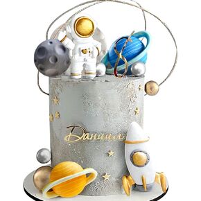 Outer Space Cake Toppers Astronaut Rocket Stars Cake Decorations for Two The Moon First Trip Around the Sun Birthday Baby Shower