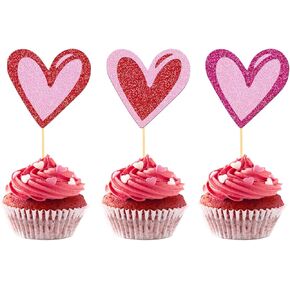24Pcs Love Heart Cupcake Toppers for Valentine's Day Decorations, Love Heart Valentine's Day Cupcake Toppers for Wedding Bridal Shower Party Decorations (Mix Heart)