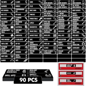 90 PCS Magnetic Toolbox Labels, 82 Pre-Printed & 8 Blanks Large Size Tool Chest Organizer Labels Strong Magnetic & Easy to Read Printing Fits All Brands of Steel Tool Box Drawers (Black, 3.5" x 1")