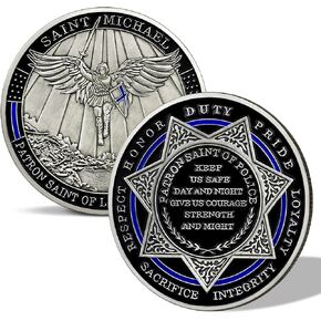 St Michael Police Challenge Coin, Saint Michael Police Officers Prayer Coin Thin Blue Line Law Enforcement Challenge Coins Collectible Gift (1PCS)